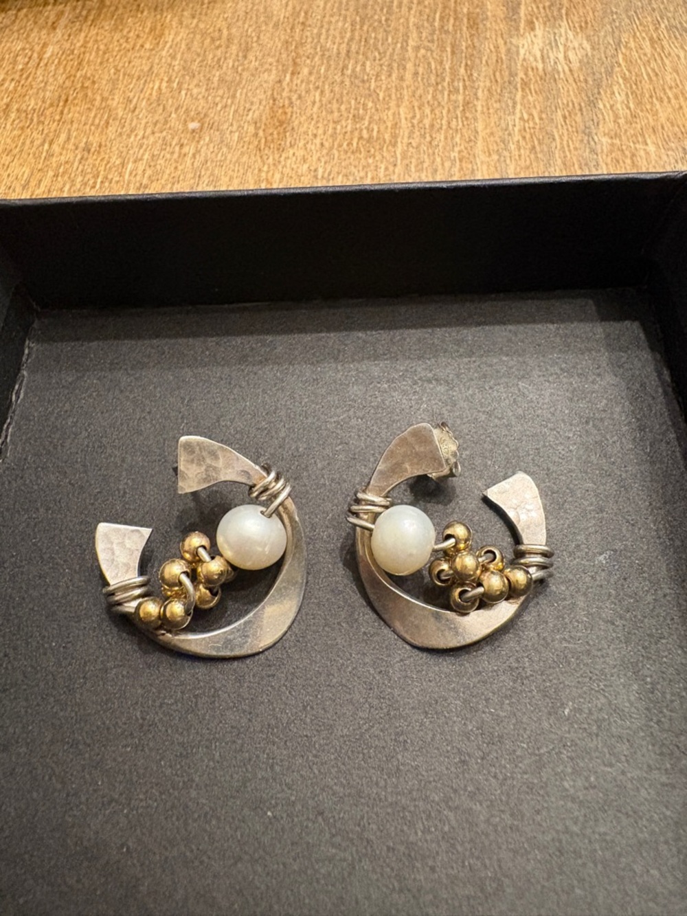 Sterling Silver & Gold Accent Pearl Hoop Earrings - White